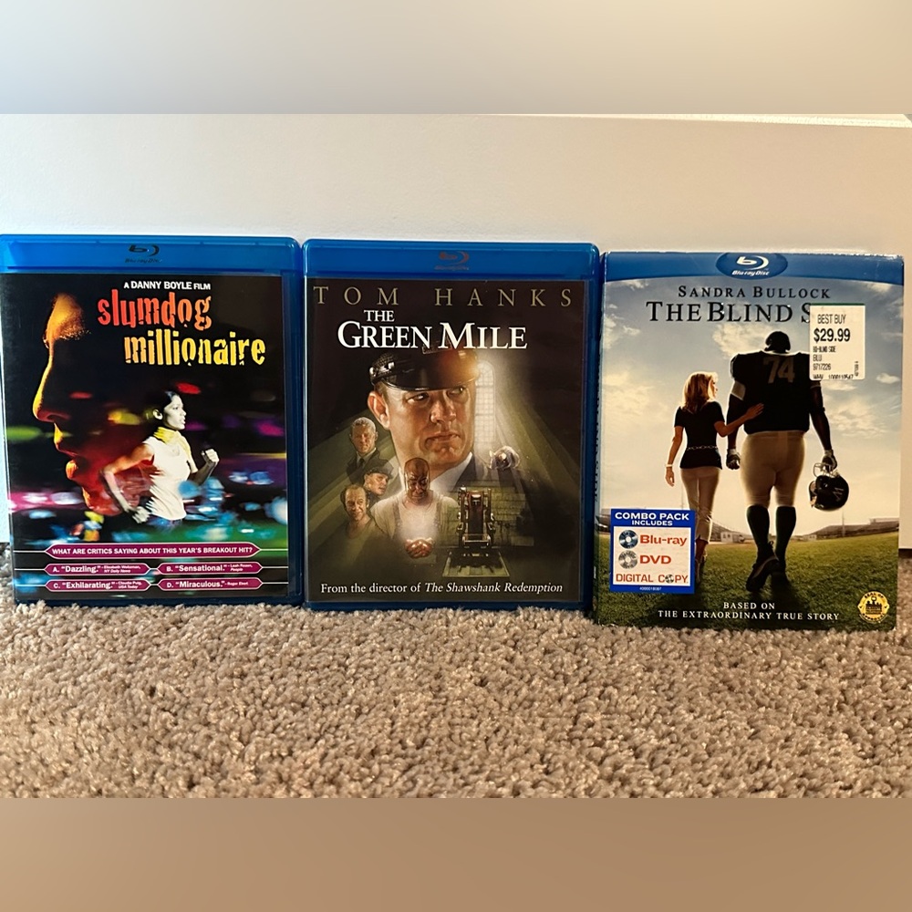 Blu rays: Slumdog Millionaire, The Green Mile, The Blindside